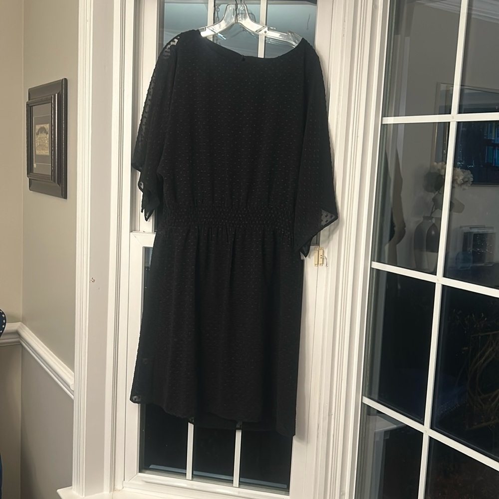 IMNYC BLACK  POLKA DOT DRESS WITH 3/4 SLEEVES AND ELASTIC WAIST